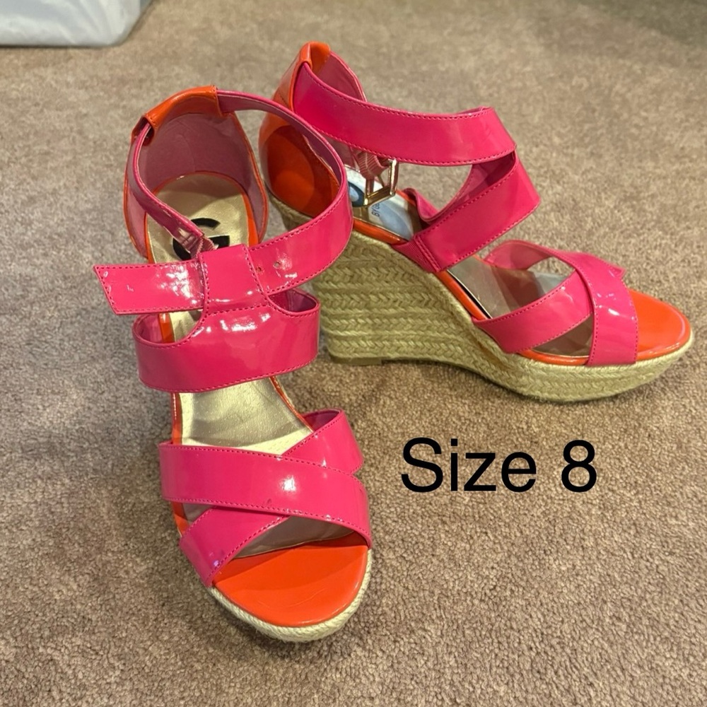 G by Guess Pink and Orange Wedge Sandals